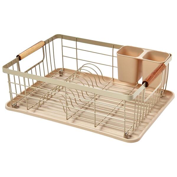 Gourmet Kitchen Dish Rack w/ Acacia Handles - Cream - image 