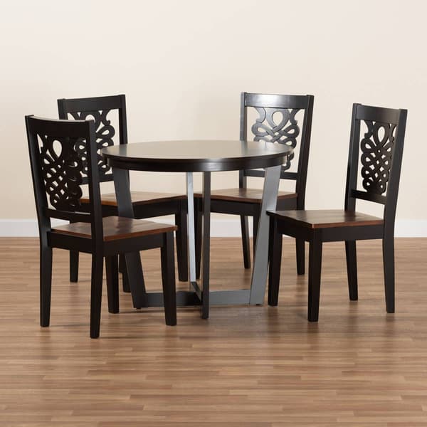 Baxton Studio Salida 2-Tone Dark/Walnut Brown Wood 5pc Dining Set