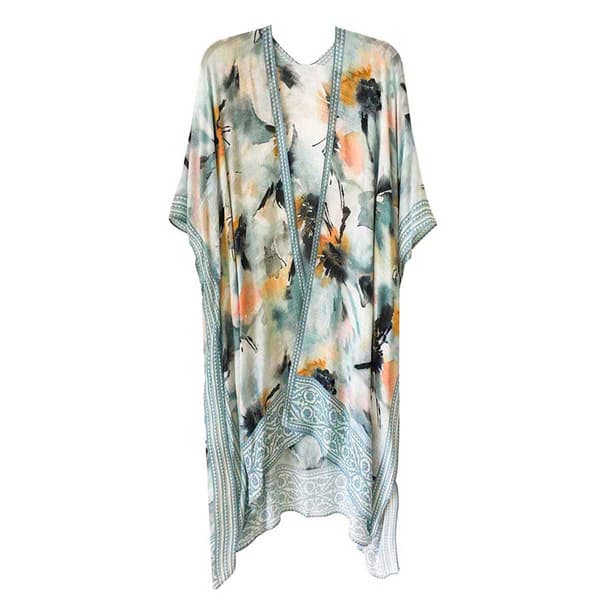 Womens Modena Lightweight Watercolor Brush Floral Kimono - image 
