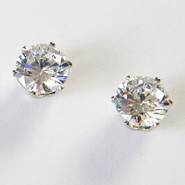 Round Clear Cubic Zirconia Post Earrings in Silver