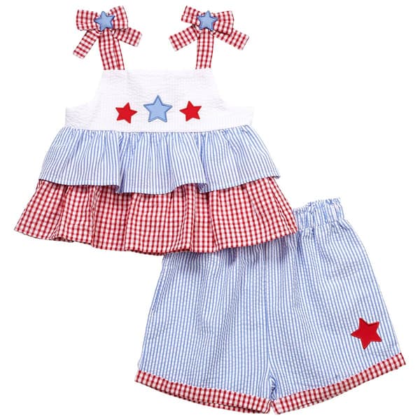 Girls (4-6x) Rare Editions 2pc. Americana Stars Seersucker Set - image 