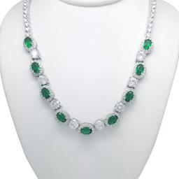 Silver Plated Lab Emerald Oval Cubic Zirconia Necklace
