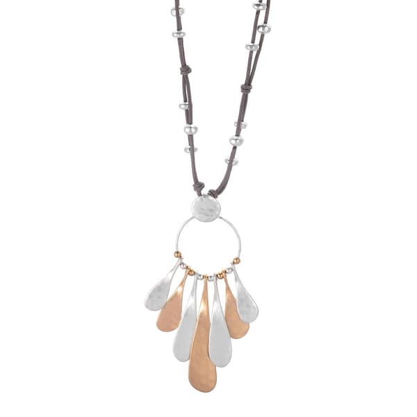 Womens Bella Uno Two-Tone Fan Pendant Necklace - image 