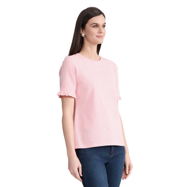Petite Jones New York Short Ruffle Sleeve Stripe Tee