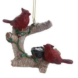 2 Cardinals on Birch Tree Branch Ornament