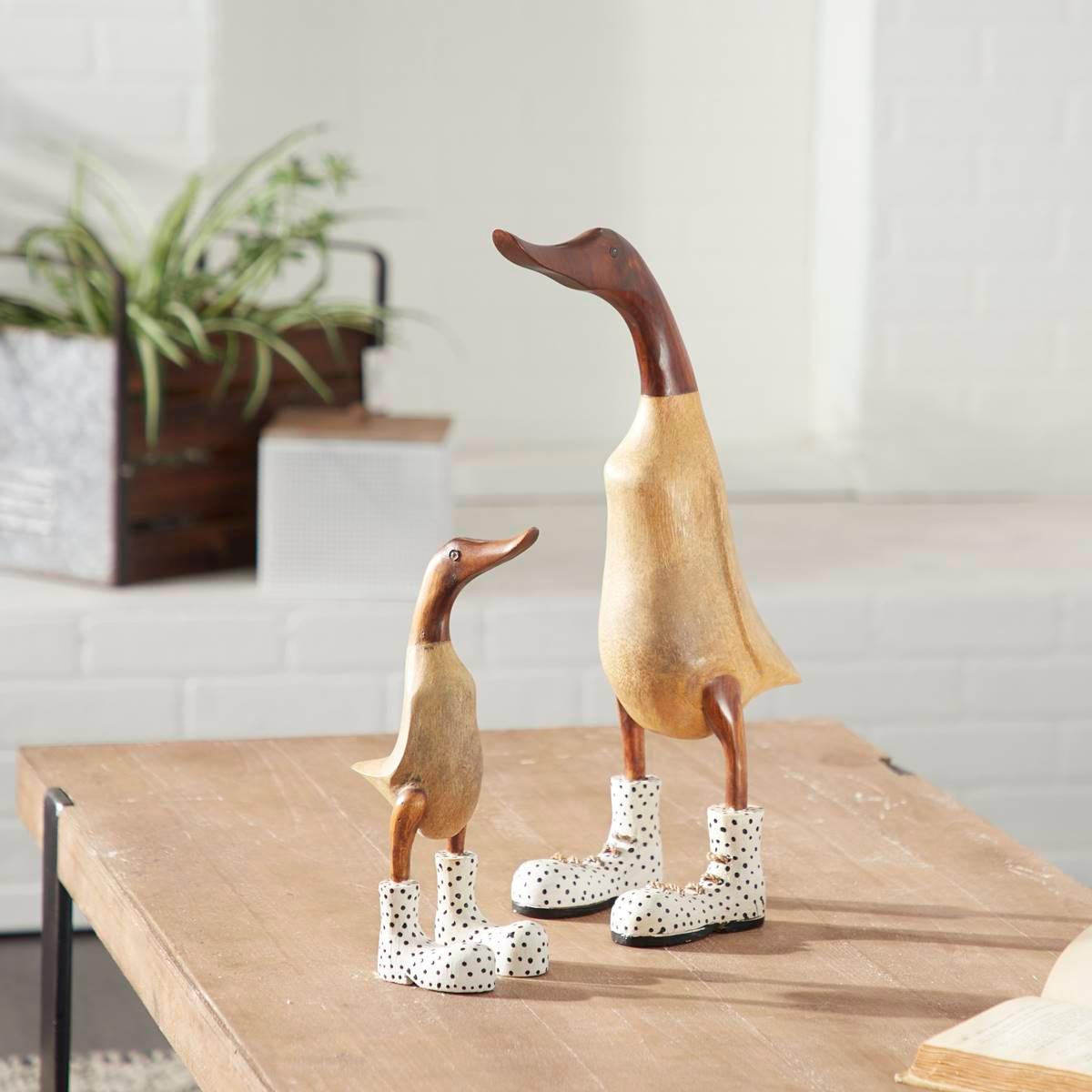 9th &amp; Pike® Decorative Natural Wood Polka Dots Ducks - Set Of 2
