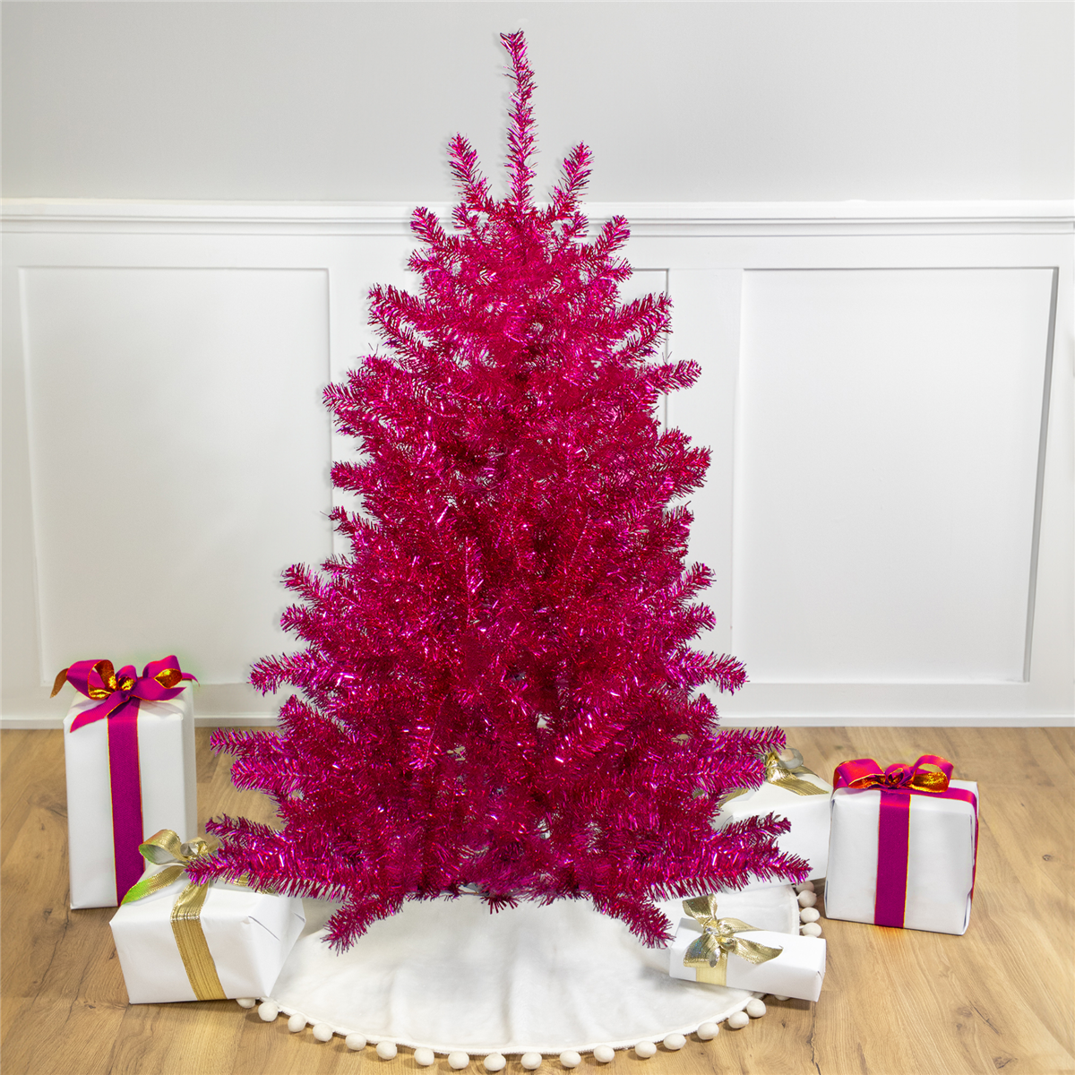 Northlight 4.5ft. Metallic Pink Tinsel Artificial Christmas Tree