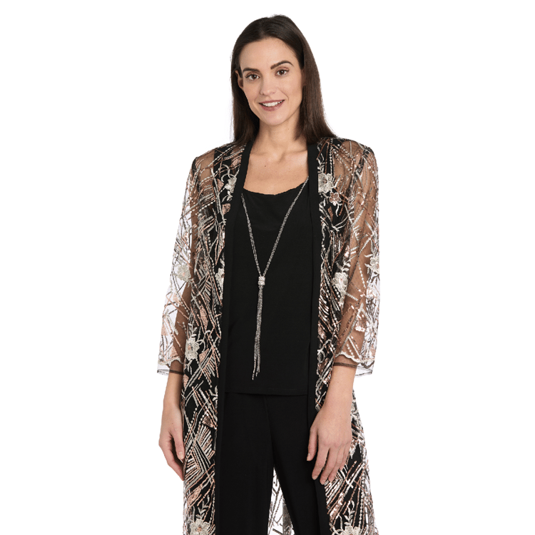 Womens R&M Richards Beaded Embroidered Pant Suit