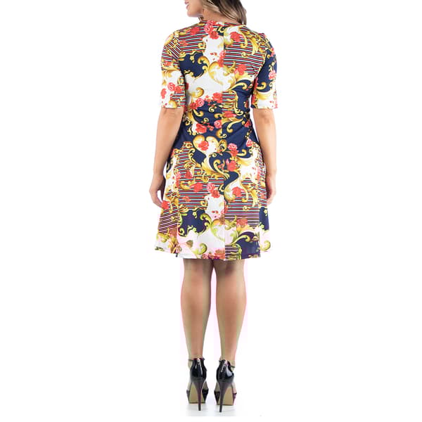 Plus Size 24/7 Comfort Apparel Floral Stripe A-Line Dress