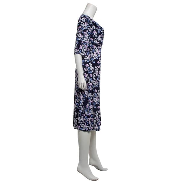 Womens Connected Apparel Elbow Sleeve Floral Cowl Neck Midi Dress