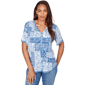 Womens Ruby Rd. French Riviera Elbow Sleeve Patchwork Henley Tee - image 7