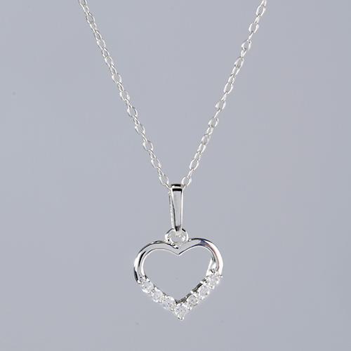 Kids Sterling Silver Open Heart Cubic Zirconia Necklace