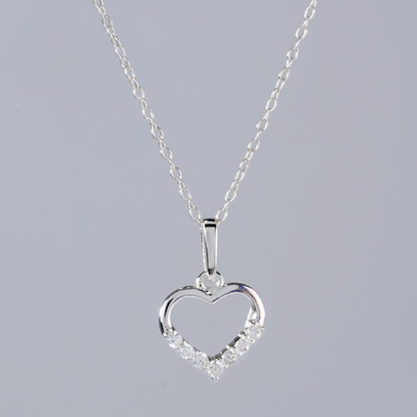 Kids Sterling Silver Open Heart Cubic Zirconia Necklace - image 