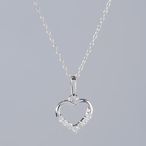 Kids Sterling Silver Open Heart Cubic Zirconia Necklace - image 