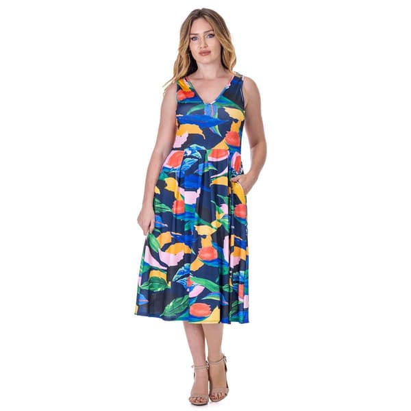 Womens 24/7 Comfort Apparel Tropical Fit & Flare Midi Dress - image 
