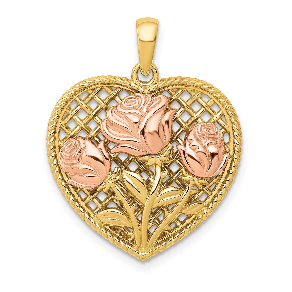 Gold Classics™ 14kt. Two-Tone Flowers in Heart Pendant