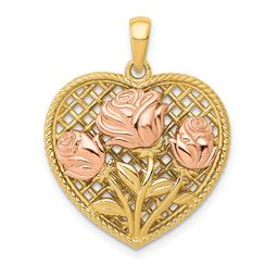 Gold Classics(tm) 14kt. Two-Tone Flowers in Heart Pendant