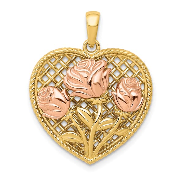 Gold Classics&#40;tm&#41; 14kt. Two-Tone Flowers in Heart Pendant - image 
