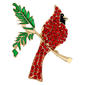 Gold-Tone Red Crystal Cardinal on Green Branch Pin - image 1