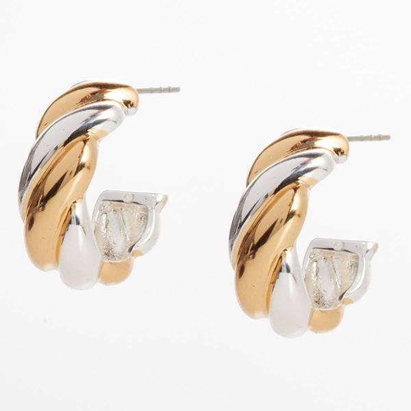 Design Collection Two-Tone Ridged Hoop Earrings - image 