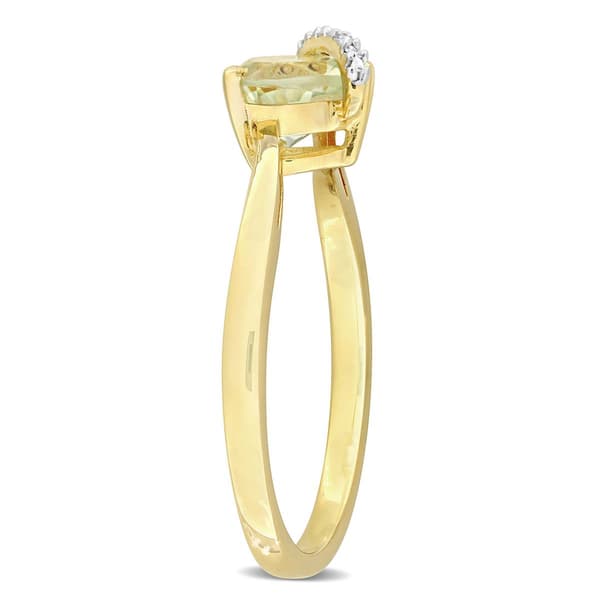 Gold Plated Sterling Silver Green Quartz & Diamond Heart Ring