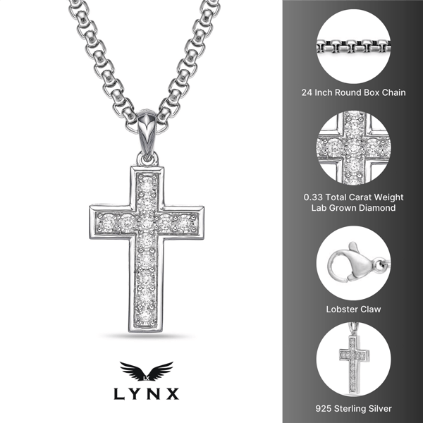 Mens Lynx 1/2ctw. Lab-Grown Diamond Cross Necklace-LGM0020P50SIL