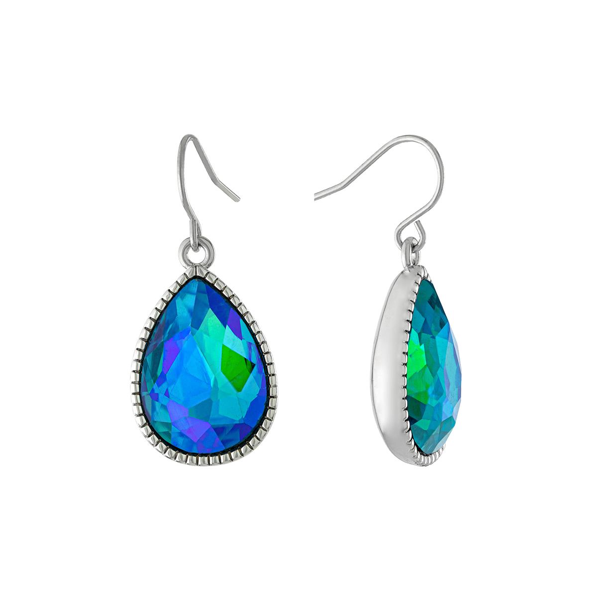 Athra Fine Silver Plated Blue Crystal Teardrop Earrings