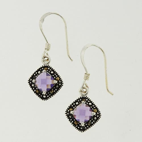 Marsala Silver Plated Marcasite Fishhook Earrings - image 