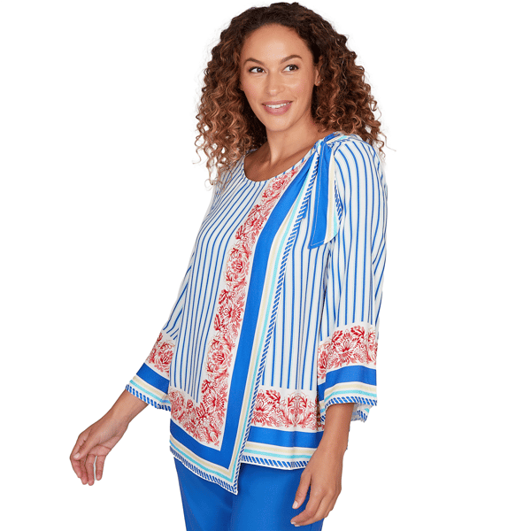 Womens Ruby Rd. Set Sail 3/4 Sleeve Stripe Scarf Blouse