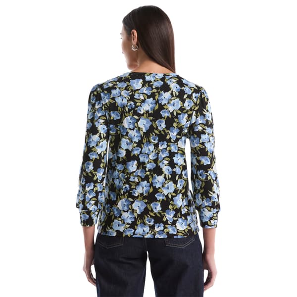 Petite Rafaella® 3/4 Sleeve Floral Henley Blouse