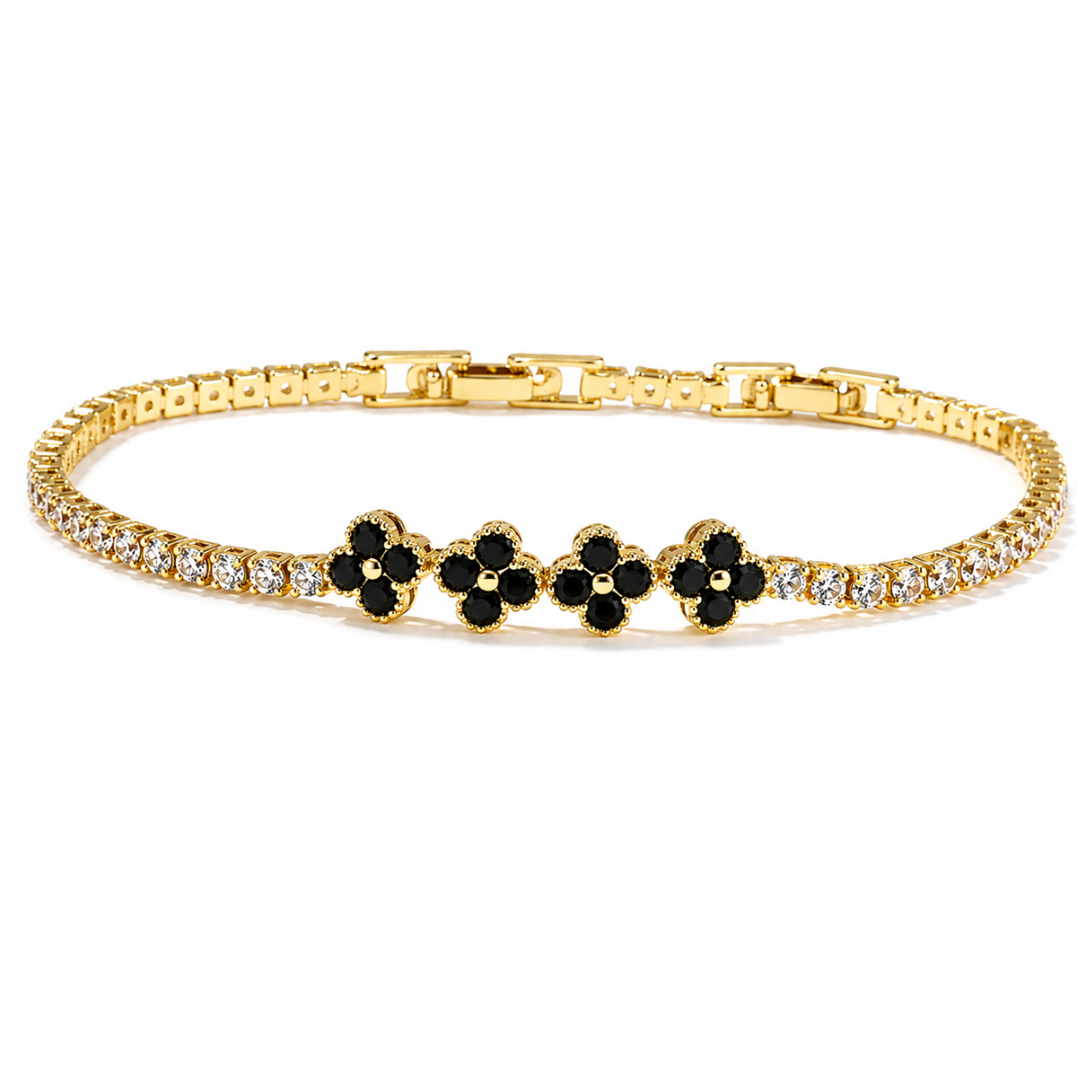 Saffron 18kt. Gold Plated Black CZ Flower Bracelet