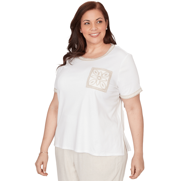 Plus Size Alfred Dunner Natural Wonder Crochet Pocket Tee