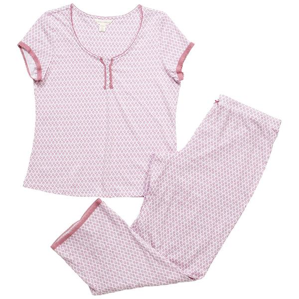 Womens Laura Ashley(R) Heritage Geo Lace Trim Henley Pajama Set - image 