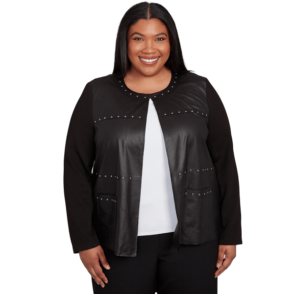 Plus Size Alfred Dunner Business As Usual Sweater Trim Faux Leat