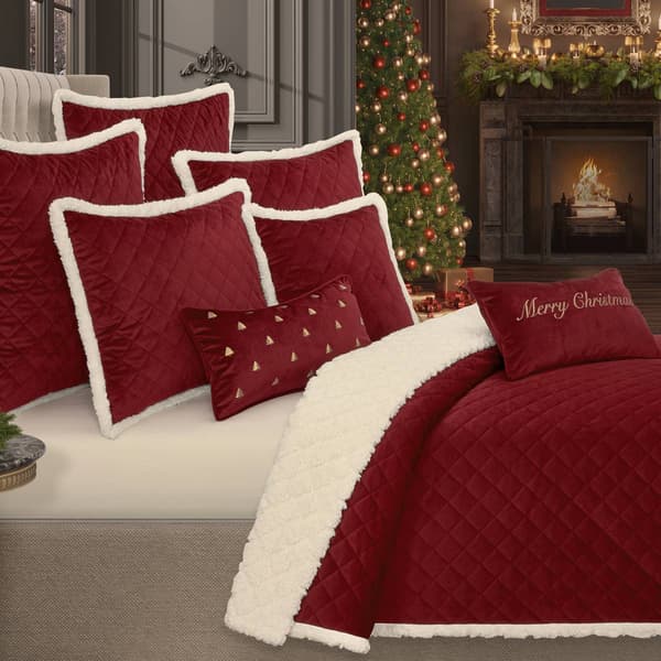 J. Queen New York Casey Sherpa Crimson Quilt Set