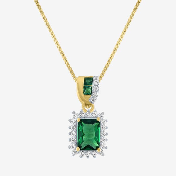 Gemstone Classics(tm) Lab Created Emerald & White Sapphire Pendant - image 