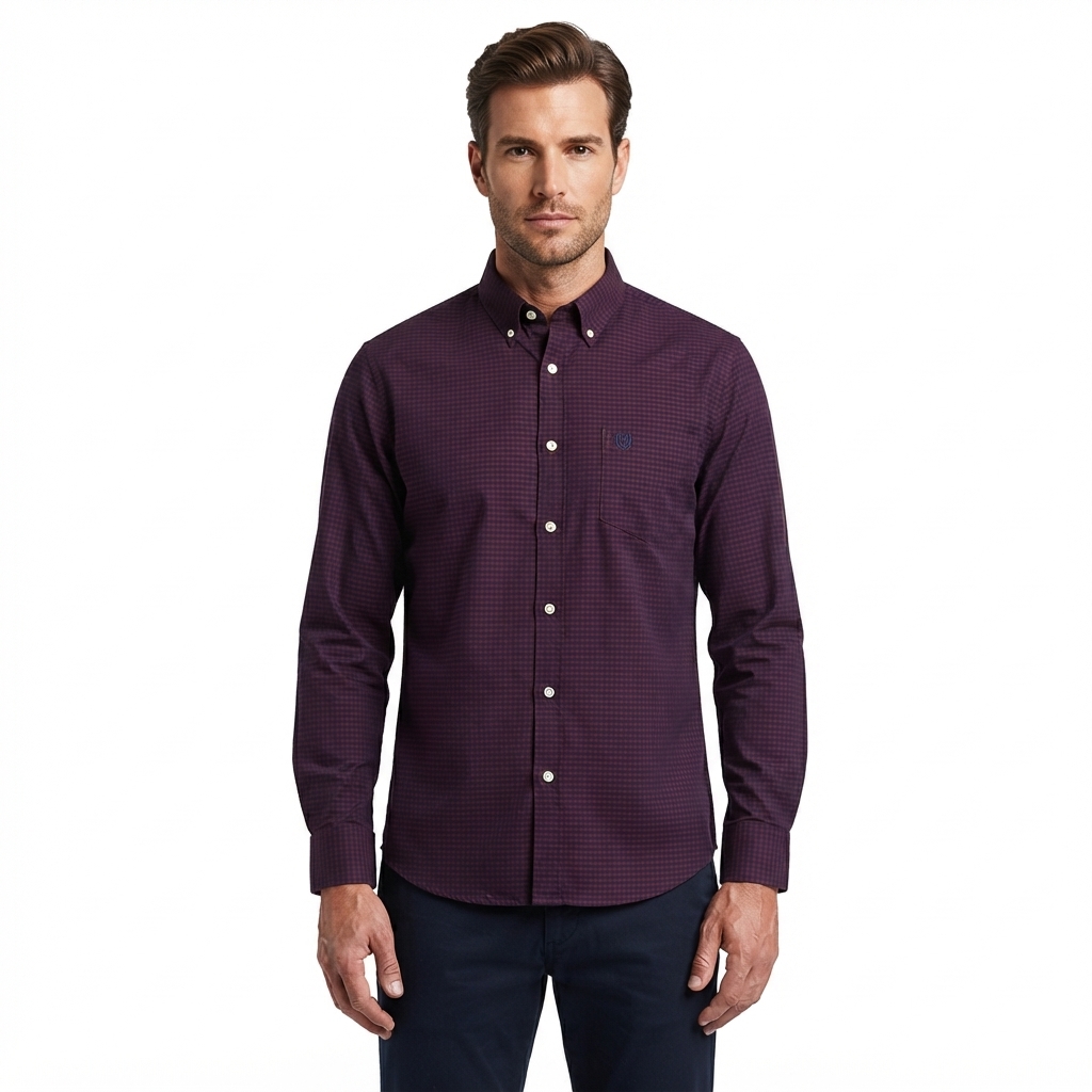 Mens Chaps Long Sleeve Stretch Plaid Button Down - Burgundy