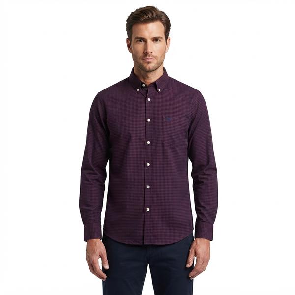Mens Chaps Long Sleeve Stretch Plaid Button Down - Burgundy - image 