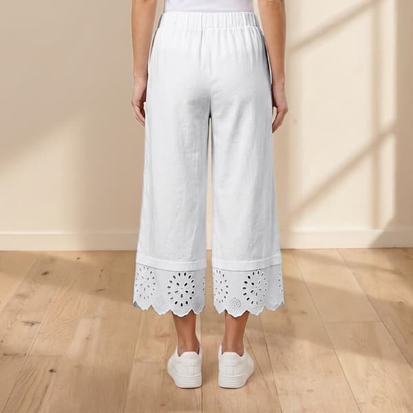 Womens Nicole Miller Elastic Waist Eyelet Trim Wide Leg Pants