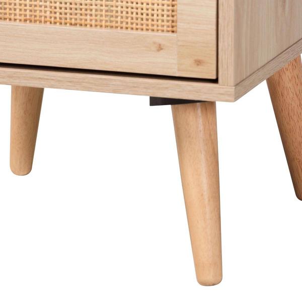 Baxton Studio Baird Oak Brown Wood/Rattan 2-Drawer Nightstand