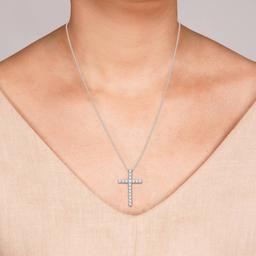 Nova Star® Sterling Silver 1ctw. Lab Grown Diamond Cross Pendant