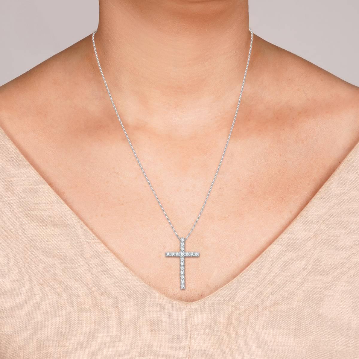 Nova Star® Sterling Silver 1ctw. Lab Grown Diamond Cross Pendant