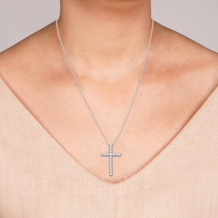 Nova Star® Sterling Silver 1ctw. Lab Grown Diamond Cross Pendant