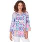 Petite Ruby Rd. Bright Blooms 3/4 Sleeve Eclectic Print Top - image 1