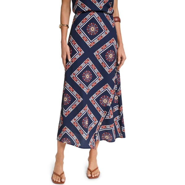 Womens Halston Pull On Scarf Print Midi Skirt - image 