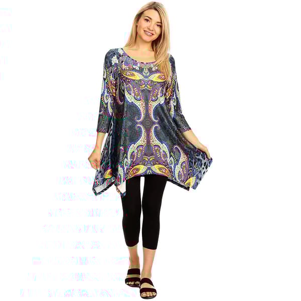 Womens White Mark Marlene Blue Novelty Print Tunic