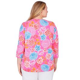 Plus Size Ruby Rd. Bright Blooms 3/4 Sleeve Floral Blouse