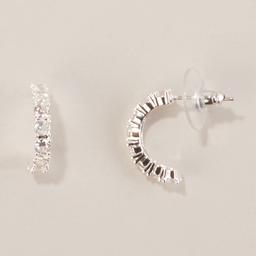 Design Collection Silver-Tone CZ Half Hoop Earrings