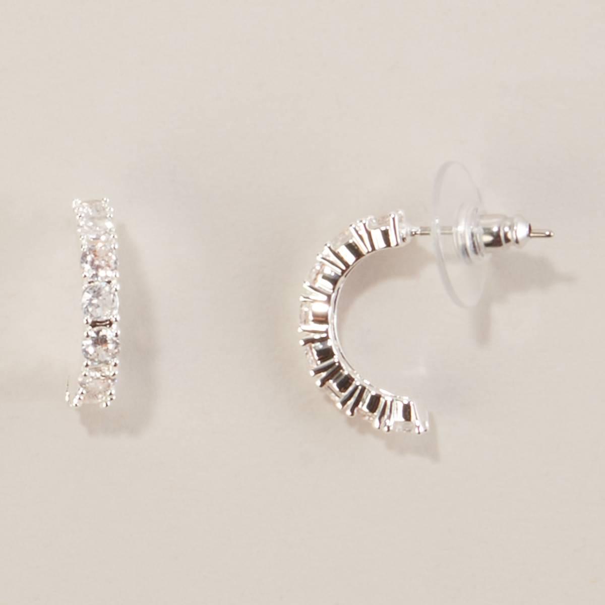 Design Collection Silver-Tone CZ Half Hoop Earrings