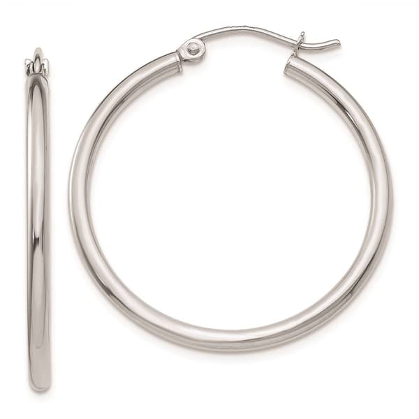 Gold Classics(tm) 10kt. White Gold Polished 26mm Tube Hoop Earrings - image 